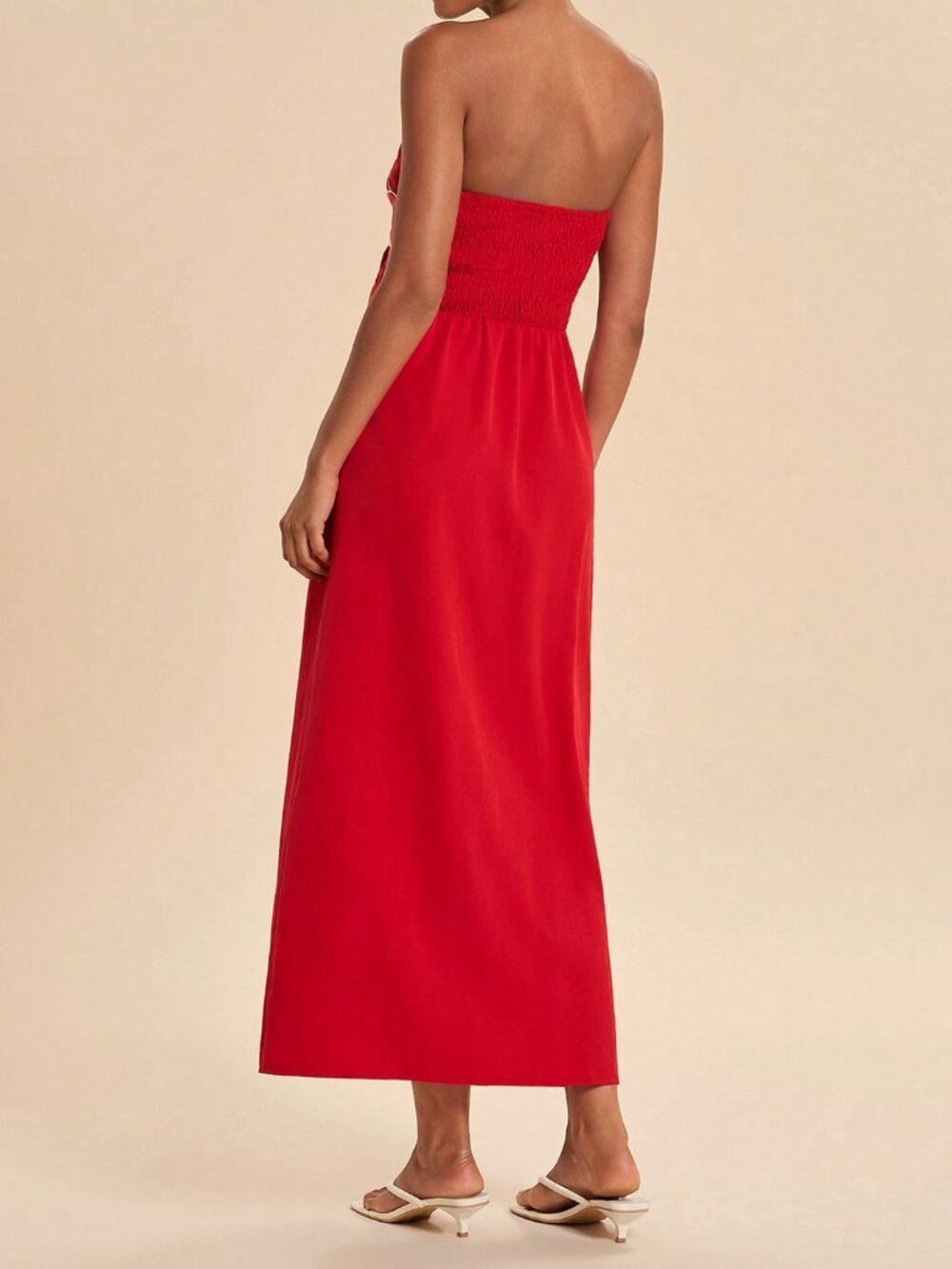 Red Casual Women's Floral Mid-Length Strapless Dress - Picture 2 of 7